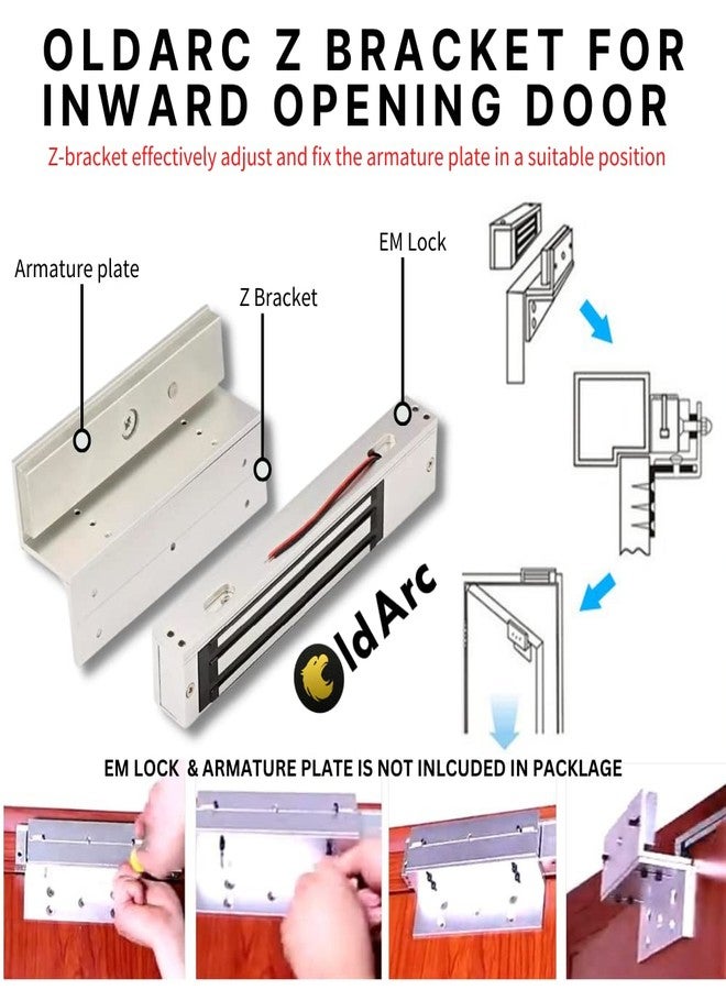 OldArc Z Bracket for 600lbs EM Lock, Suitable with Inward Opening Door, Silver Polished Finish,for in-Swing Door, ZL Bracket, High Strength, for Glass/Aluminium/Wooden Doors, Access Control - Image 4